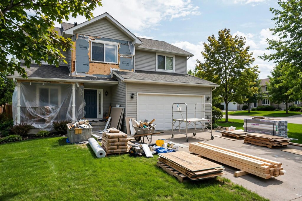 Abbotsford building permit guide – suburban house under renovation with building materials