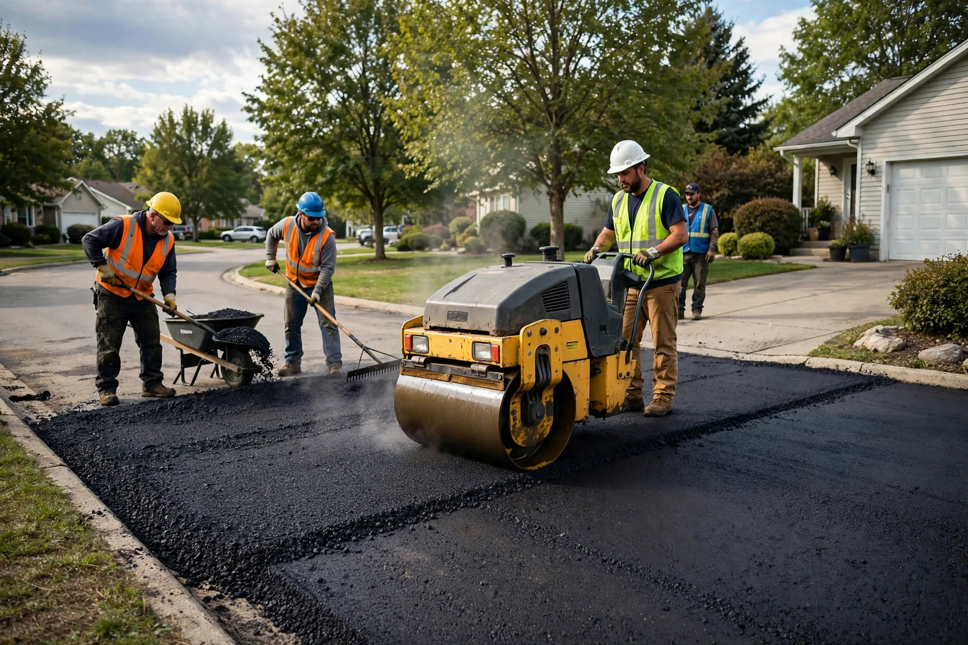 finished asphalt driveway in front of a Fraser Valley home with clean edges meeting the lawn
