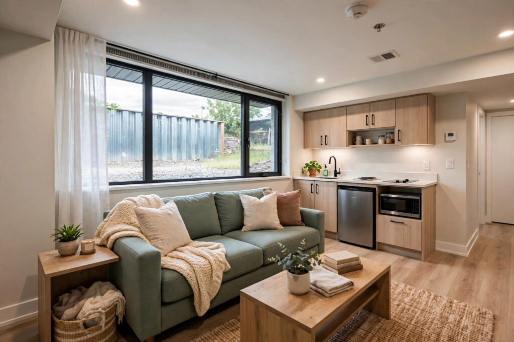 basement suite fire safety requirements BC — finished basement suite with a large egress window