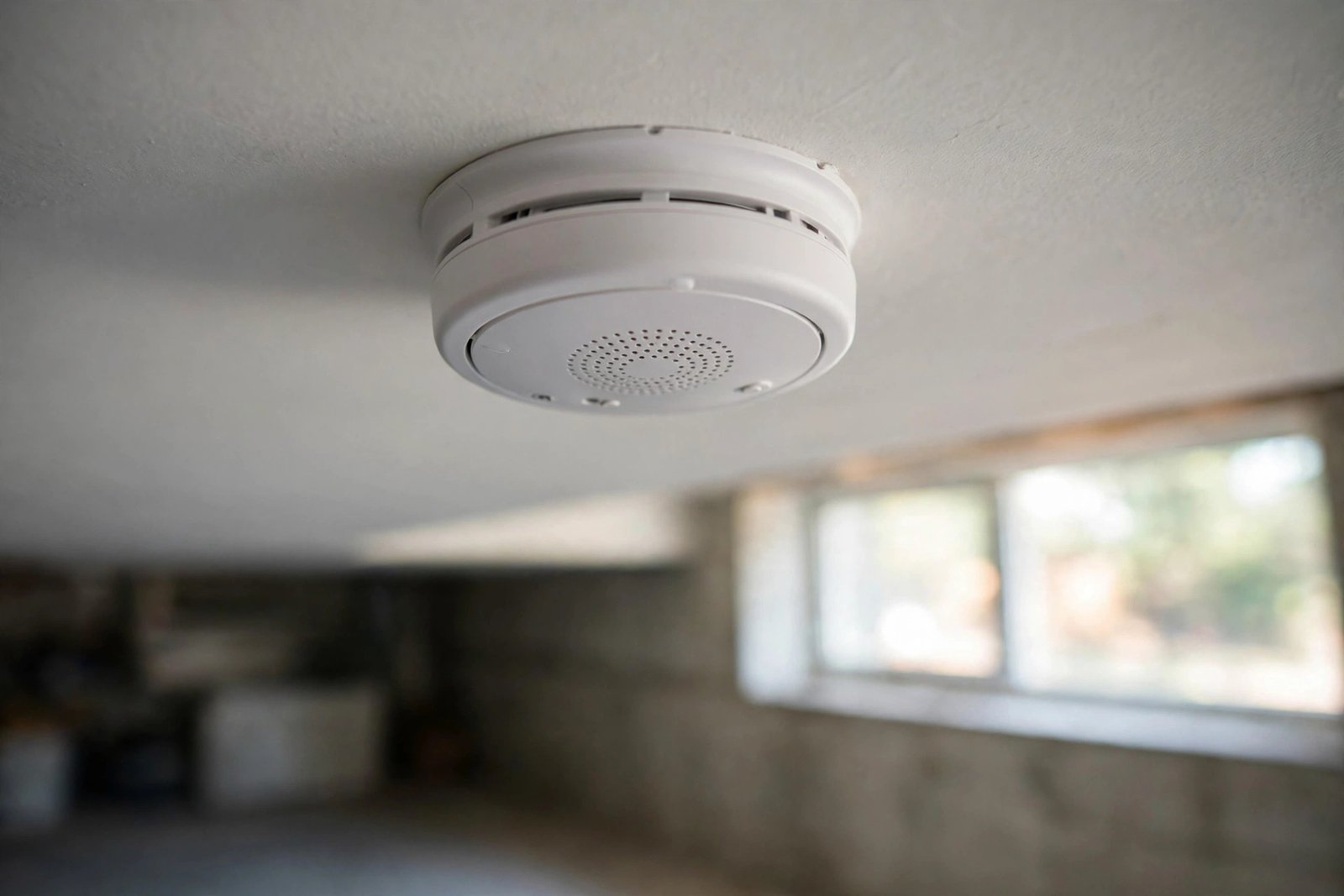interconnected smoke and carbon monoxide alarm installed on a basement suite ceiling