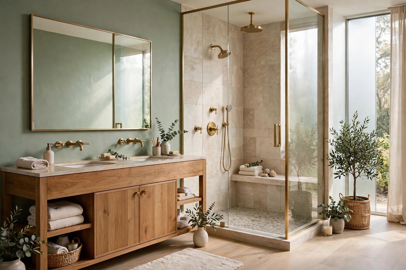 Bathroom design trends 2026 with warm neutrals and wood in a Fraser Valley bathroom