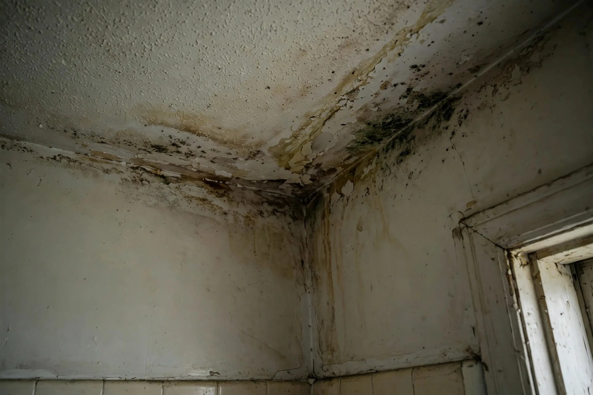 Bathroom ceiling showing moisture damage and mould from poor ventilation in a BC home