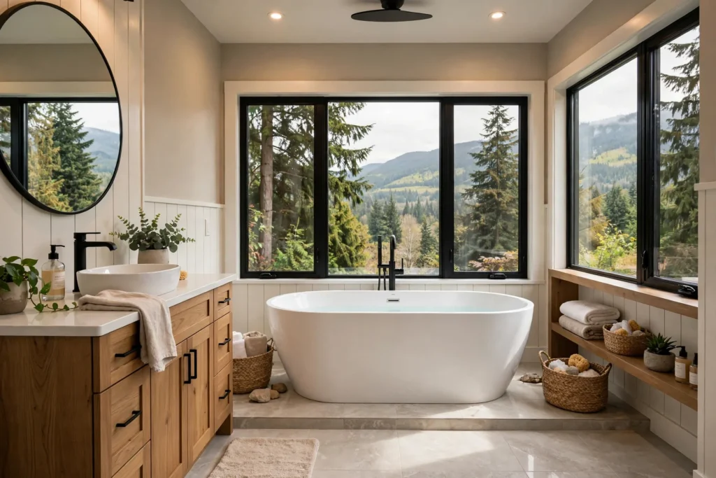 bathroom renovation cost Coquitlam — renovated bathroom with freestanding tub in a Coquitlam BC home