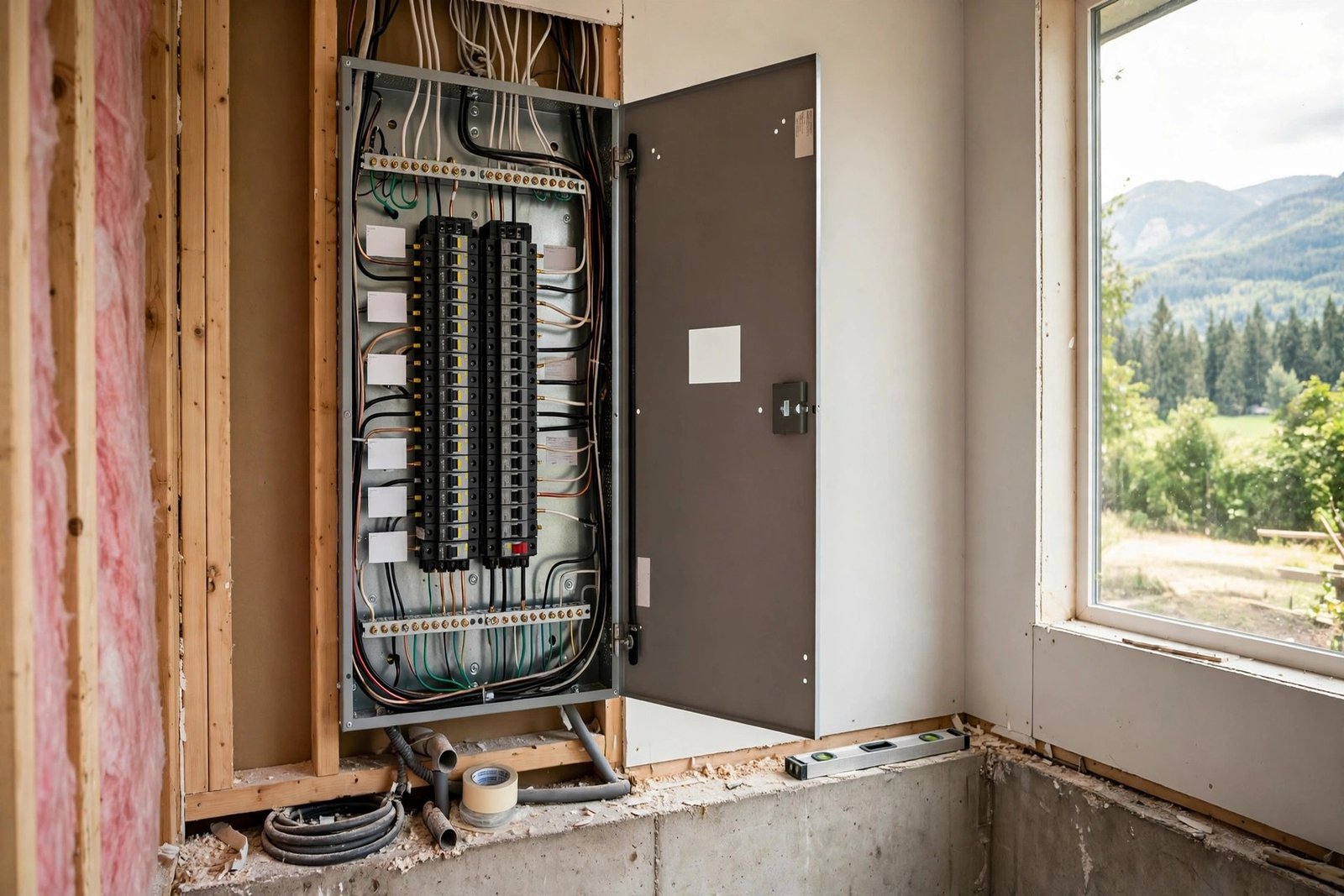 open electrical panel with new breakers and labelled circuits after a panel upgrade in a Fraser Valley home