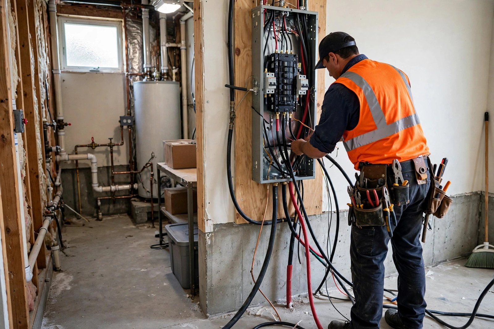 electrician installing a new 200 amp electrical panel in a BC home