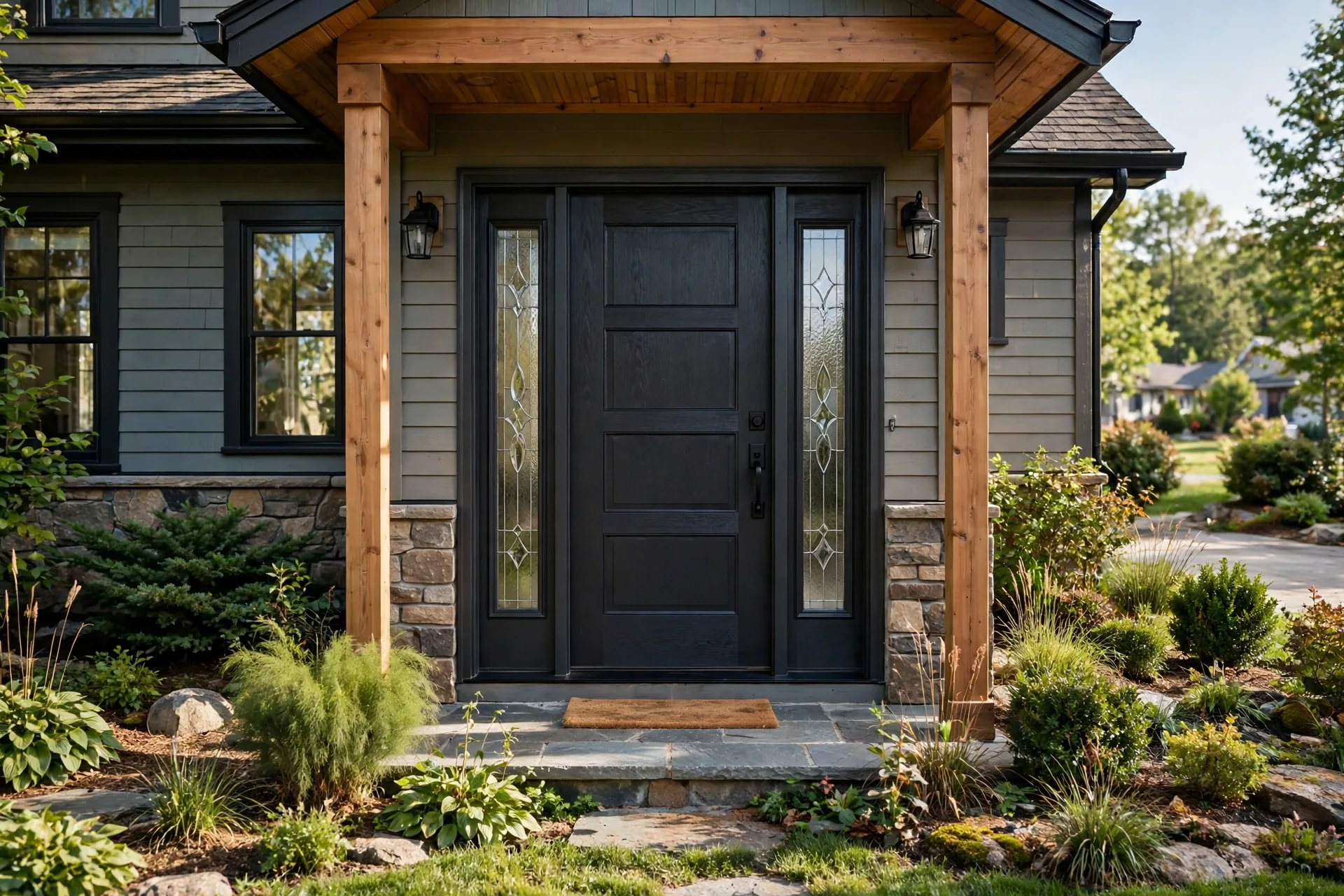 fiberglass front entry door installation on a BC home with sidelites and new hardware during replacement