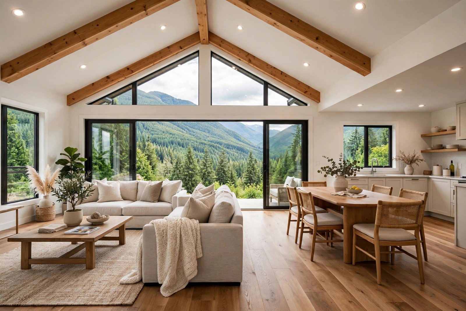 Open-plan renovated living space in a Fraser Valley home used to calculate renovation cost per square foot