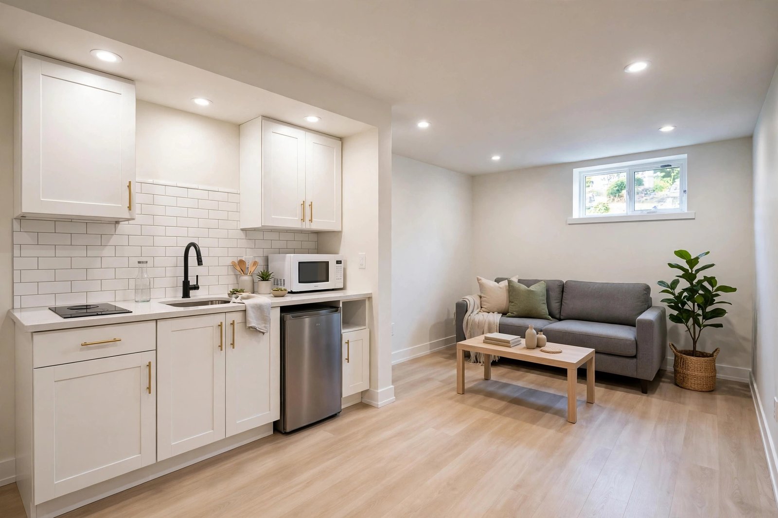 Finished basement suite with kitchen and living area in Abbotsford BC