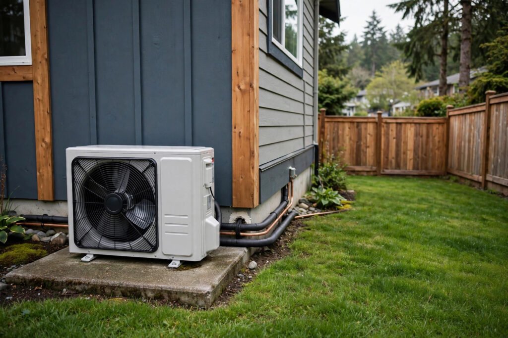 home renovation rebates BC — heat pump unit installed beside a British Columbia home