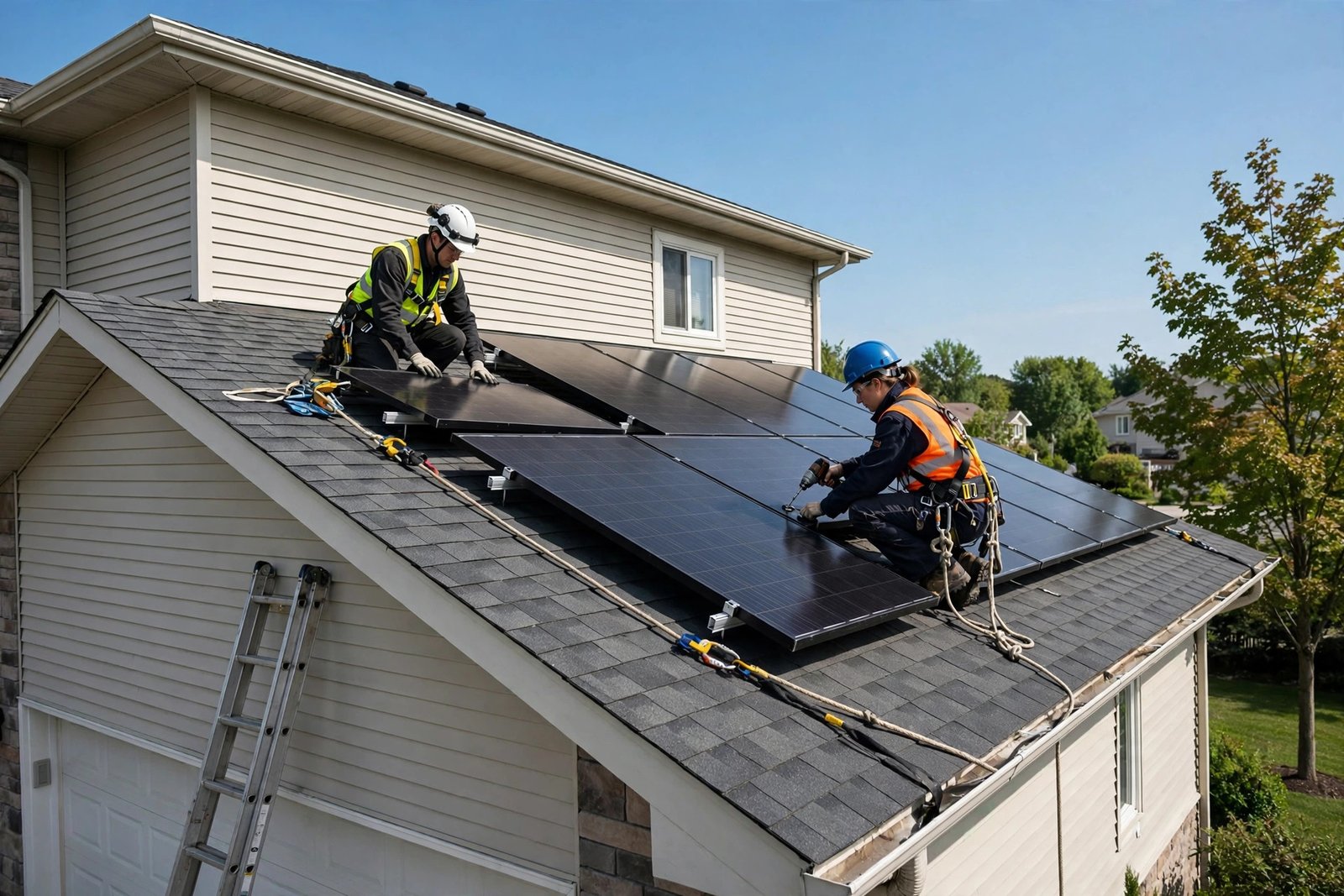 solar panels being installed on the roof of a BC home