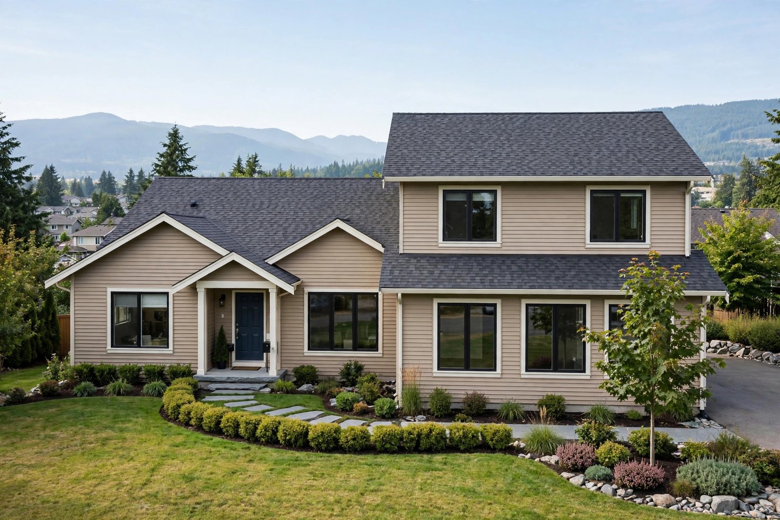 Completed home addition exterior blending with an existing Abbotsford house