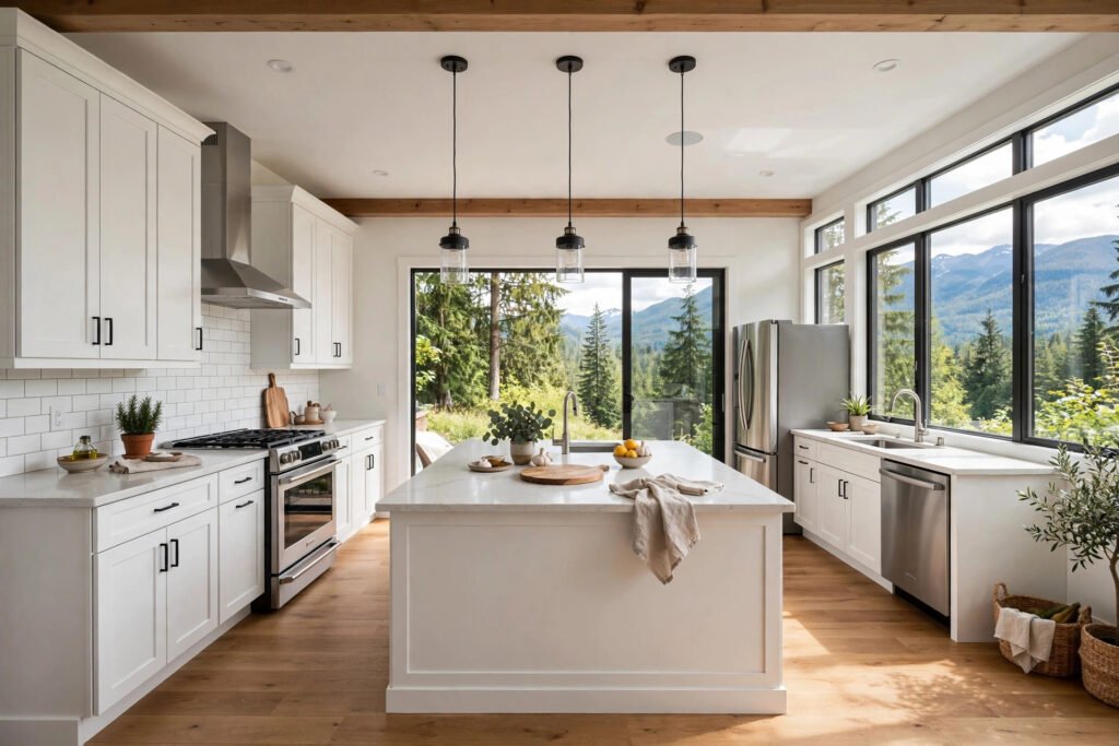 kitchen renovation cost Mission BC — renovated kitchen with shaker cabinets, quartz countertops and stainless appliances in a Mission BC home