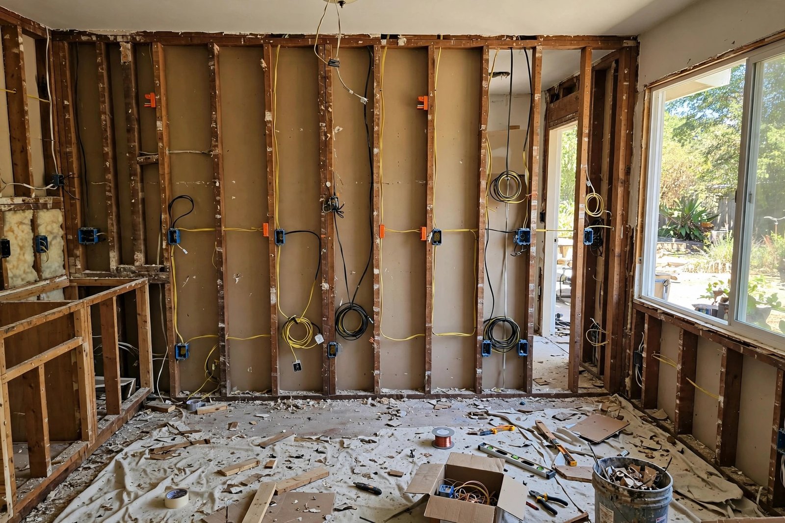 Surrey BC kitchen renovation in progress with cabinets removed and walls open