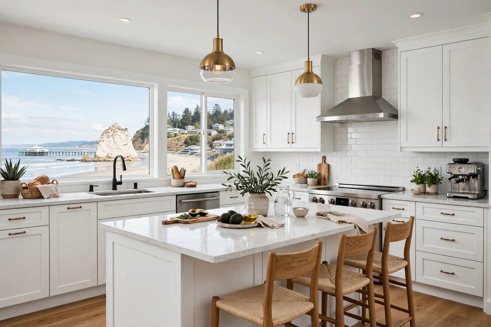 Newly renovated kitchen with quartz countertops and shaker cabinets in a White Rock BC home