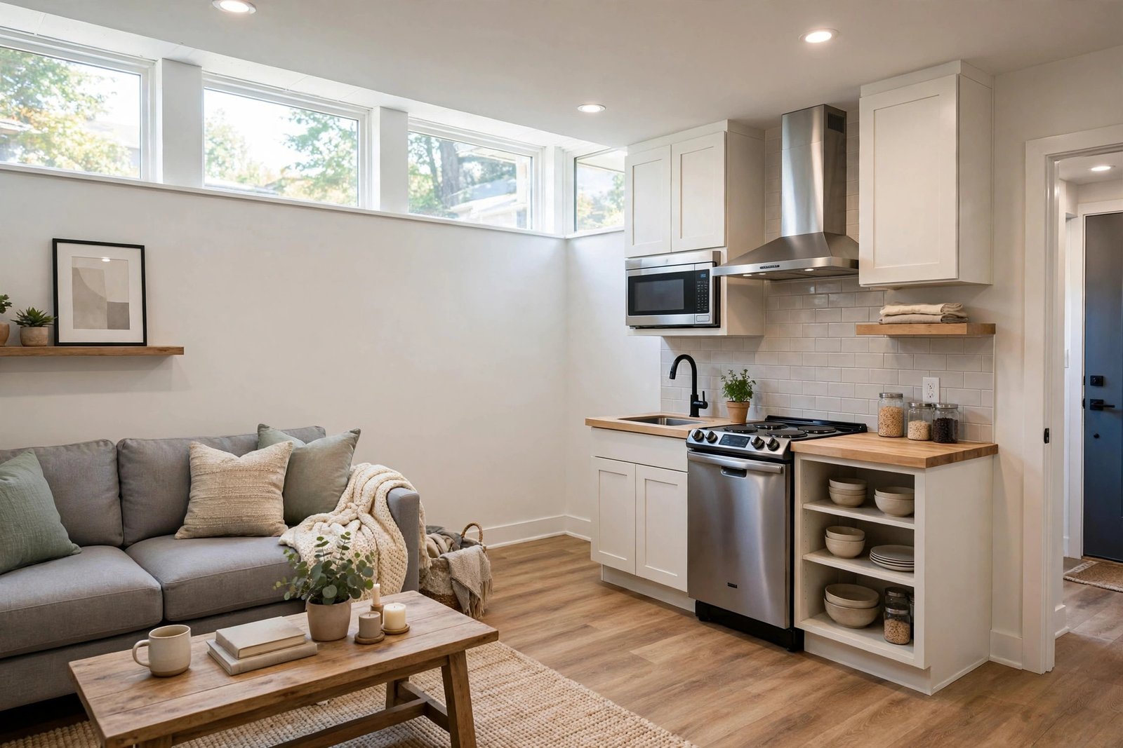 finished basement suite interior with small kitchen in an Abbotsford home
