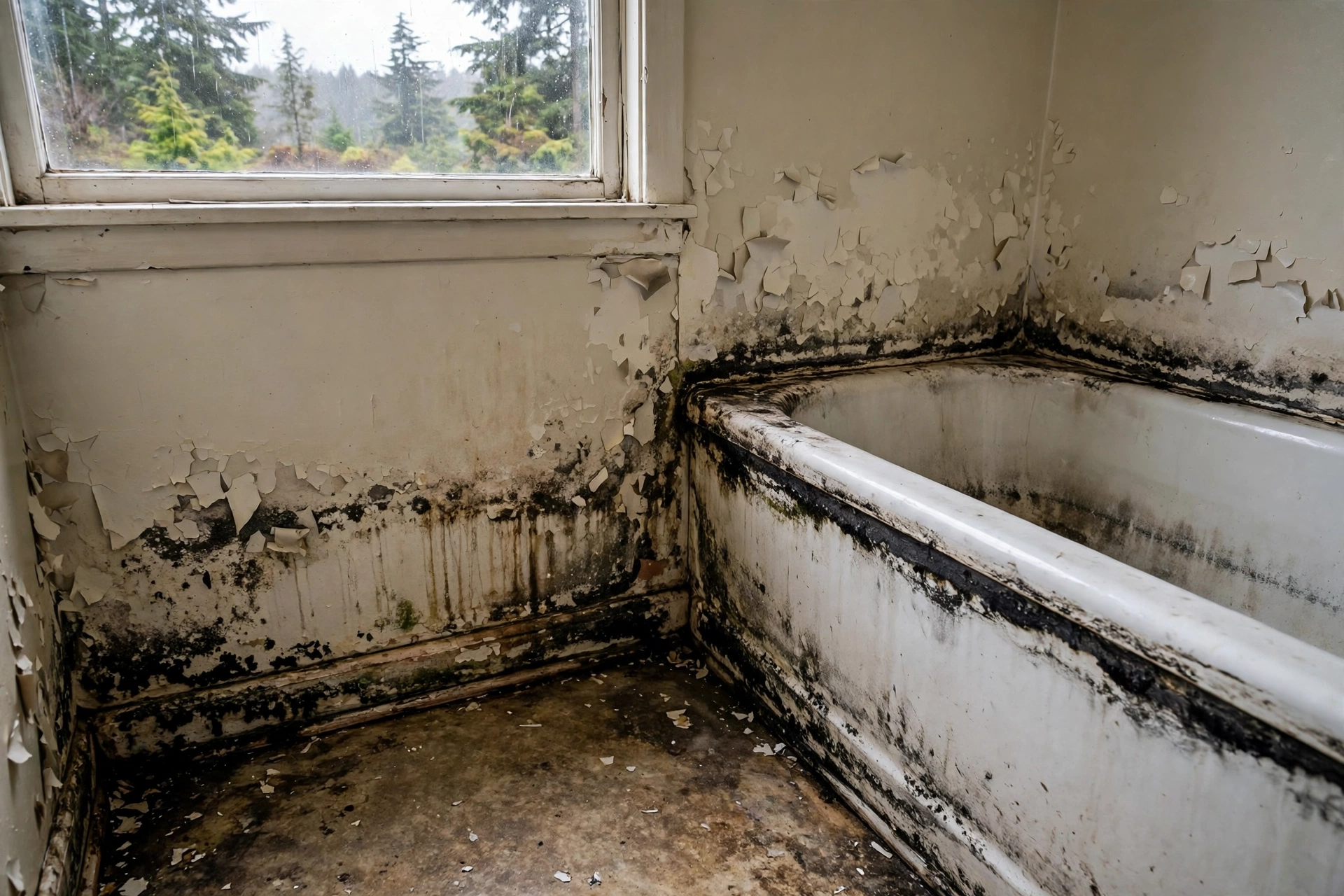 Containment plastic and negative air machine set up for mould removal in a BC home during mold remediation cost BC assessment
