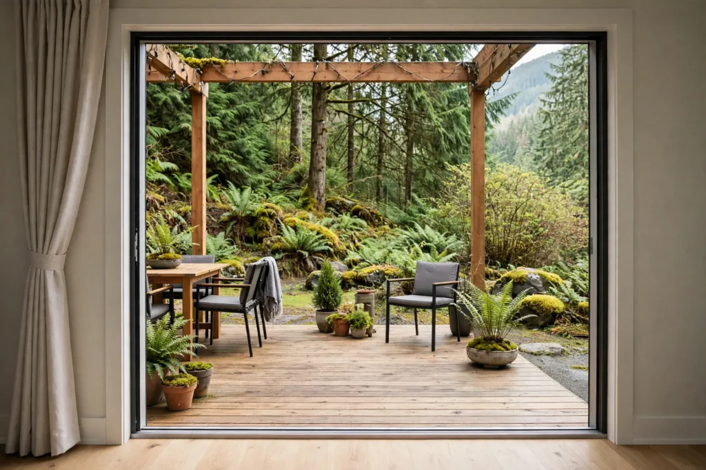 sliding patio door installation cost BC — new sliding glass patio door opening to a BC backyard deck